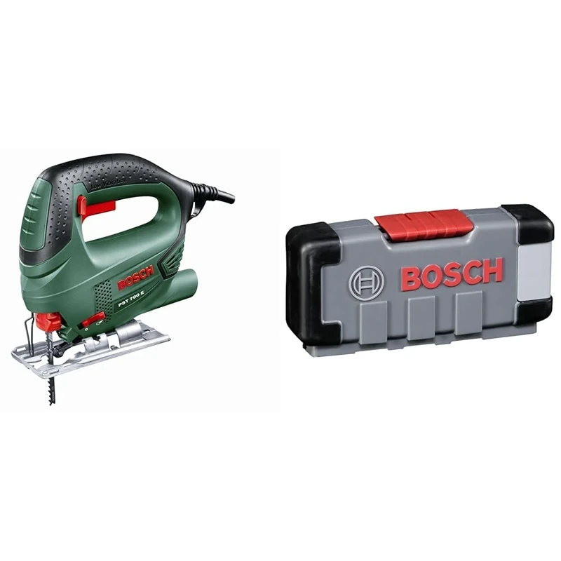 Bosch Home and Garden Jigsaw PST 700 E (500 W, 1x Saw Blade, in Carrying case) + 30-Piece Basic for Wood and Metal Jigsaw Blade Set (for Wood and Metal, Accessories for Jigsaws)