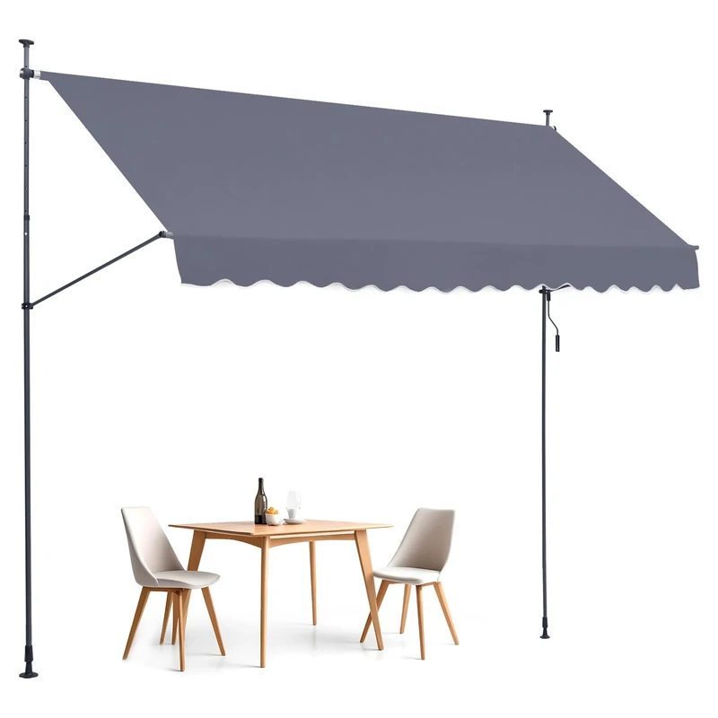 VEVOR 157 x 47" Patio Awning Retractable, Awning Sunshade Shelter with Manual Crank Handle, Outdoor Patio Canopy Sunsetter Deck, Adjustable Height from 86 to 122 in, for Patio/Balcony/Yard, Dark Gray