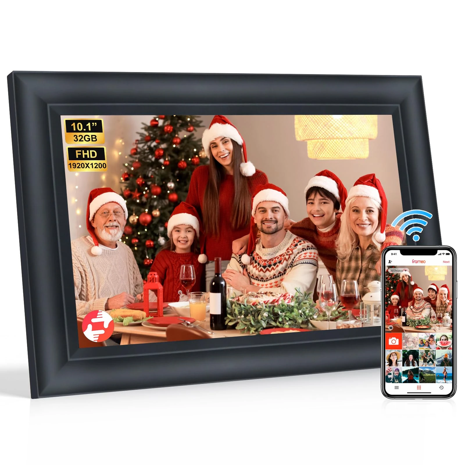 Frameo WiFi Digital Photo Frame 10.1 Inch - 1920×1200 HD IPS Touch Screen Picture Frame Electronic, Auto Rotate, 32GB Memory, Digital Picture Frame for Sharing Photos and Videos, Gifts for Mum
