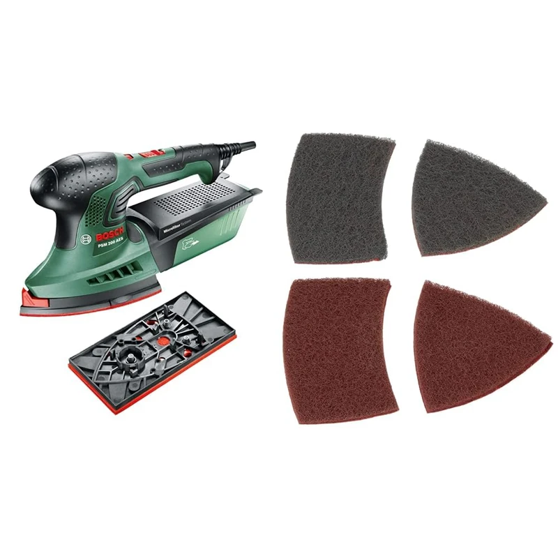 Bosch Home and Garden Multi-Sander PSM 200 AES (200 W, 2X Sanding Papers, Rectangular Sanding Plate, in case) [Energy Class A] + Cleaning Fleece Set (2-Piece)