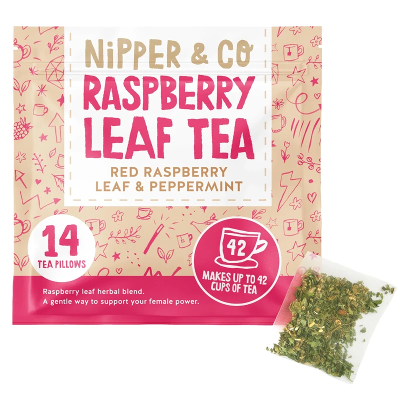 Nipper&Co, Red Raspberry Leaf Tea Pregnancy (14 Reusable Bags = 42 Cups) Natural Whole Leaf Tea Pillow, New Mum To Be Gift Hamper Present, Gift For Pregnant Women Pamper Kit, Baby Shower, Nipper & Co
