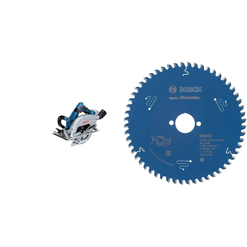 Bosch Professional BITURBO Cordless Circular Saw GKS 18V-70 L (Left Blade Side-Winder Saw with 70 mm Cutting Depth, Power of 1,800 W, incl. 1x Saw Blade) + 190 mm Circular Saw Blade for Aluminium