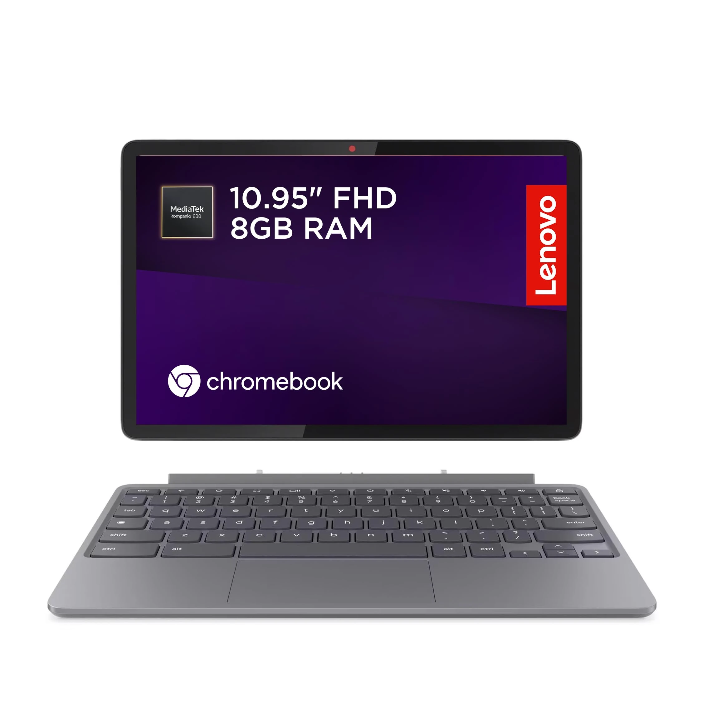 Lenovo IdeaPad Chromebook Duet | 11 Inch FHD+ 1200p Laptop | MediaTek Kompanio 838 | 8GB RAM | 128GB eMMC | Chrome OS | Luna Grey USI Pen 2 | Folio Stand + Folio Keyboard