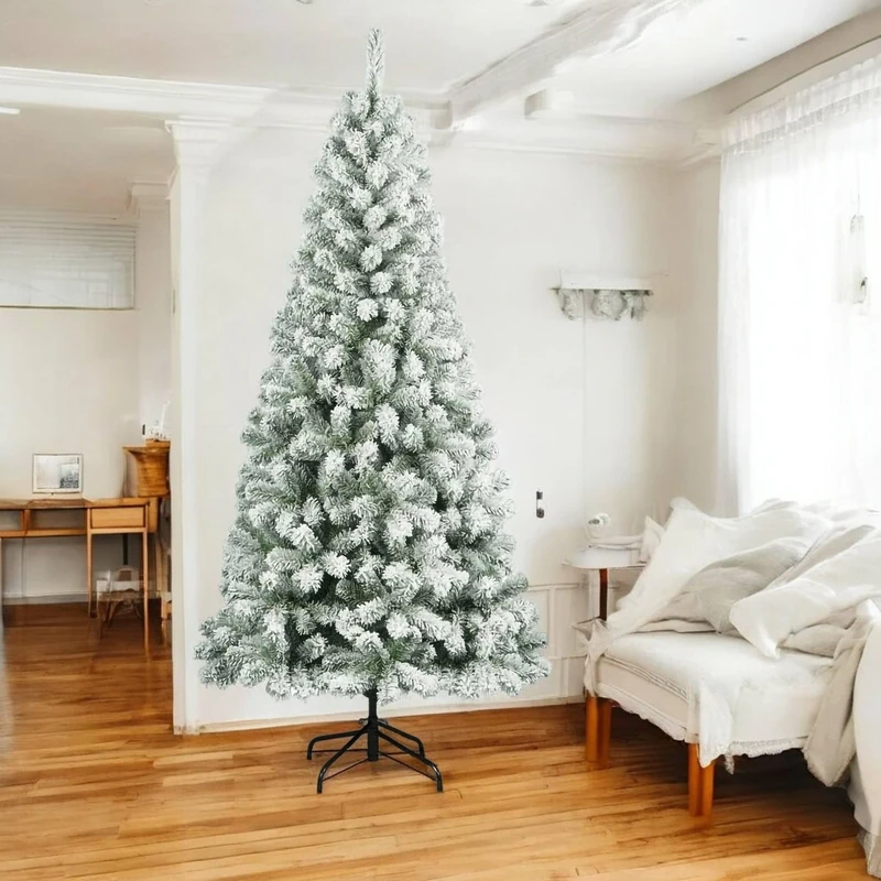 Dmora Basilea Christmas Tree, 240 cm, Flocked Artificial Pine, Realistic Tree, Christmas Tree, 114 x 114 x 240 cm, Green and White