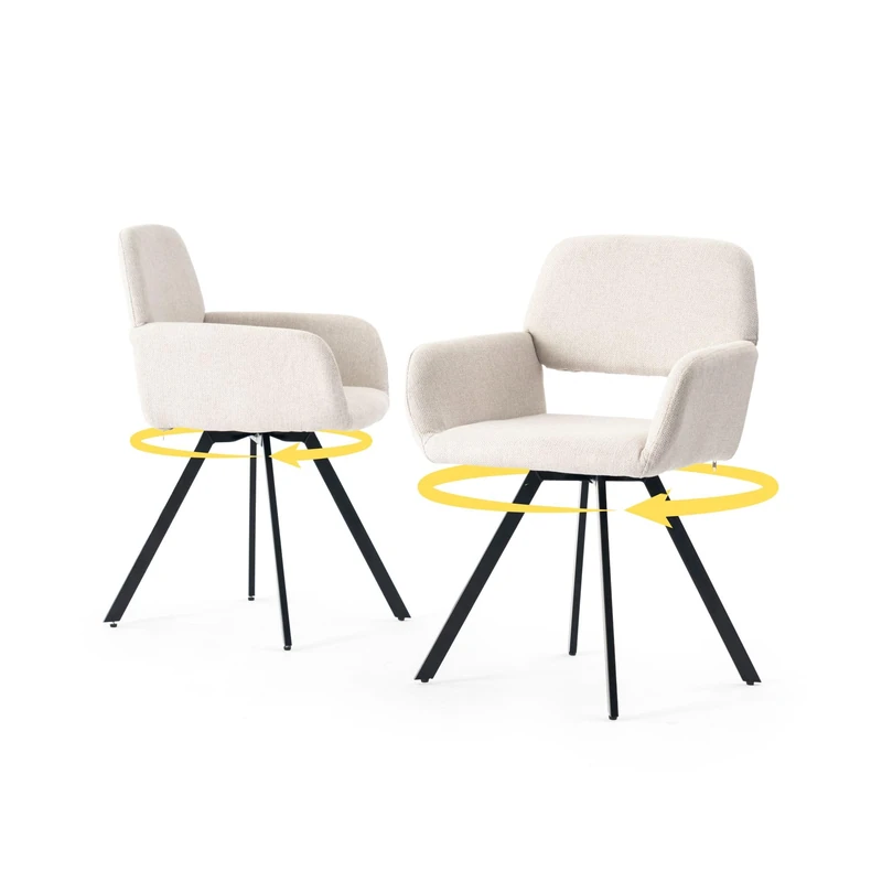 39F Furniture Dream Set of 2 Modern Dining Chairs Fabric Upholstered Armchair 360° Swivel Chair for Kitchen Office Living Room, Beige, 57x53x81.5cm - Image 1