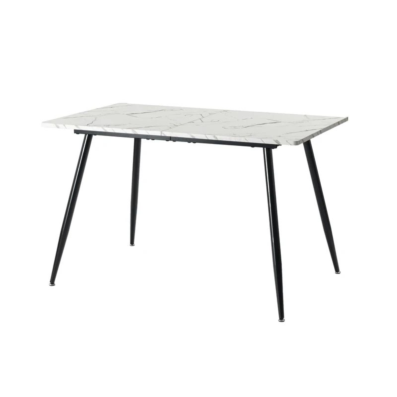 39F Furniture Dream Scandinavian style rectangular dining table with white marble effect dotted legs, Black, 120 x 80 x 75 cm