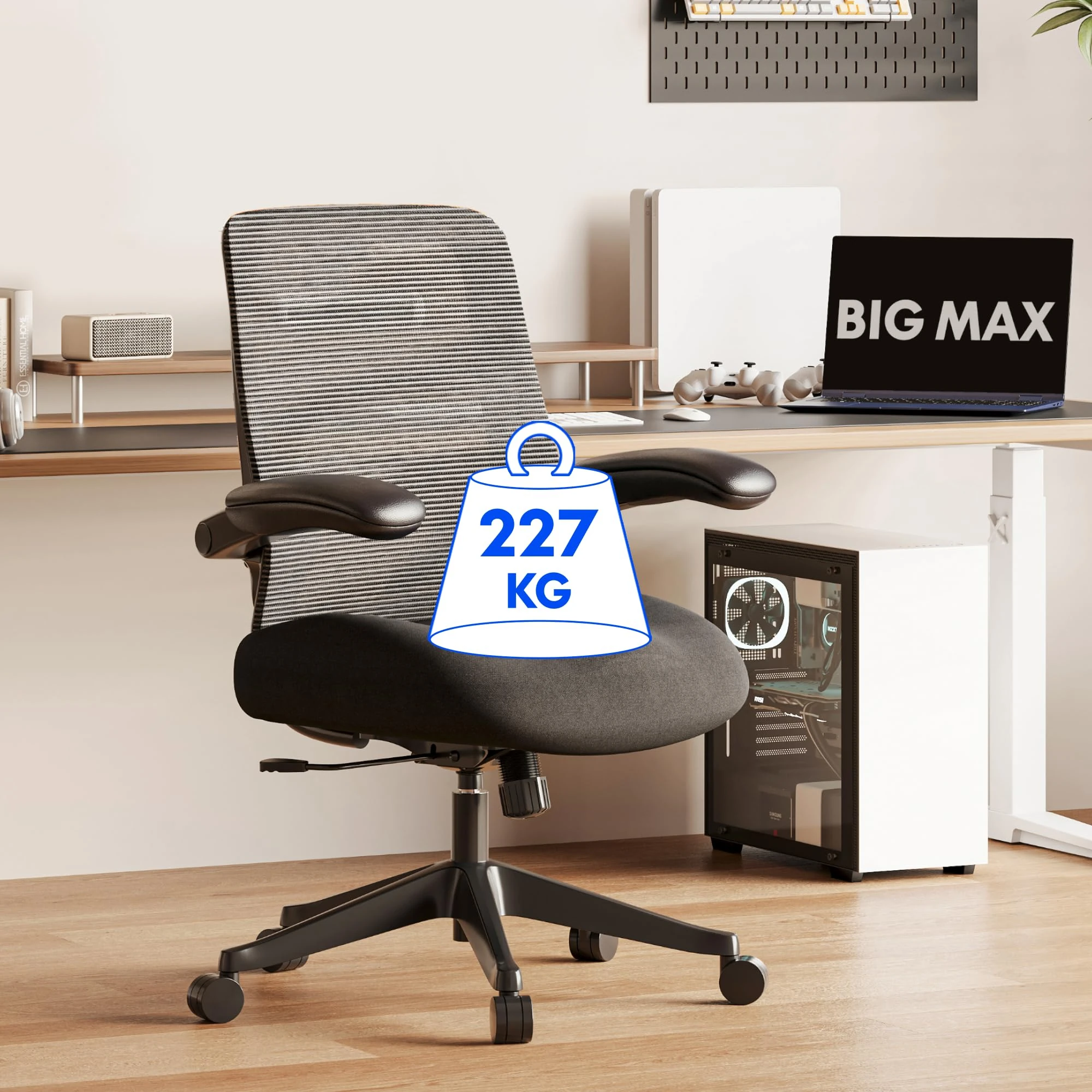 FLEXISPOT BIG MAX Ergonomic Office Chair 227KG for Heavy People, Wide Heavy Duty Chair Desk Chair with 90° Flip-up Armrest Lumbar Support, Height Adjustable Plus Size for Home and Office - Dark Black