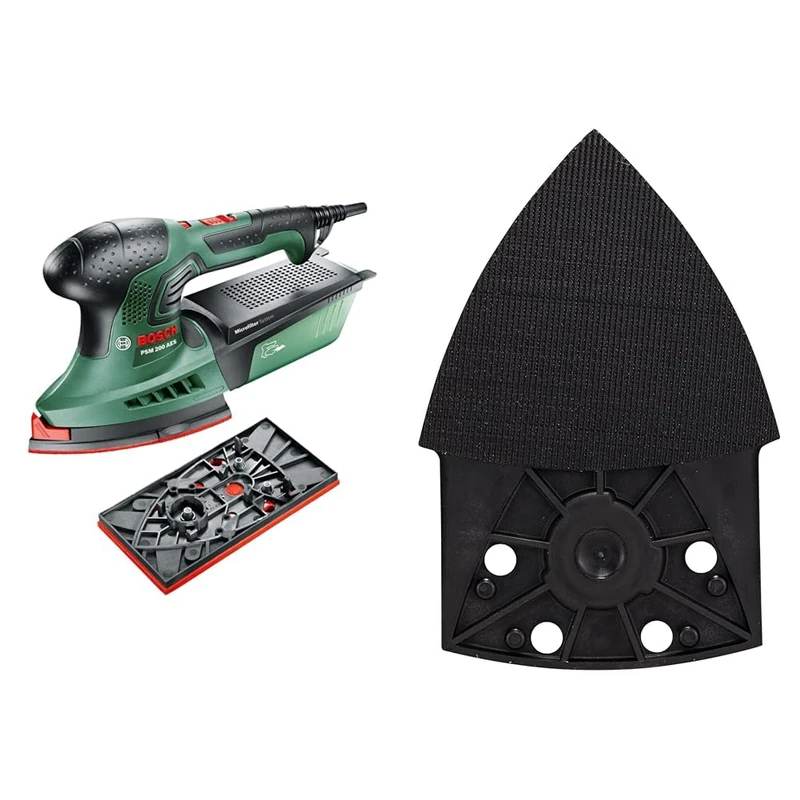 Bosch Home and Garden Multi-Sander PSM 200 AES (200 W, 2X Sanding Papers, Rectangular Sanding Plate, in case) + 1x Louvre Sanding Attachment (160 x 94 x 100 mm, Accessory Delta Sander)