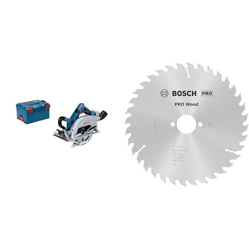Bosch Professional BITURBO Cordless Circular Saw GKS 18V-70 L (Left Blade Side-Winder Saw, 1x Saw Blade, L-BOXX) + PRO Wood Circular Saw Blade for Corded Hand-Held Circular Saws (Softwood, Hardwood)