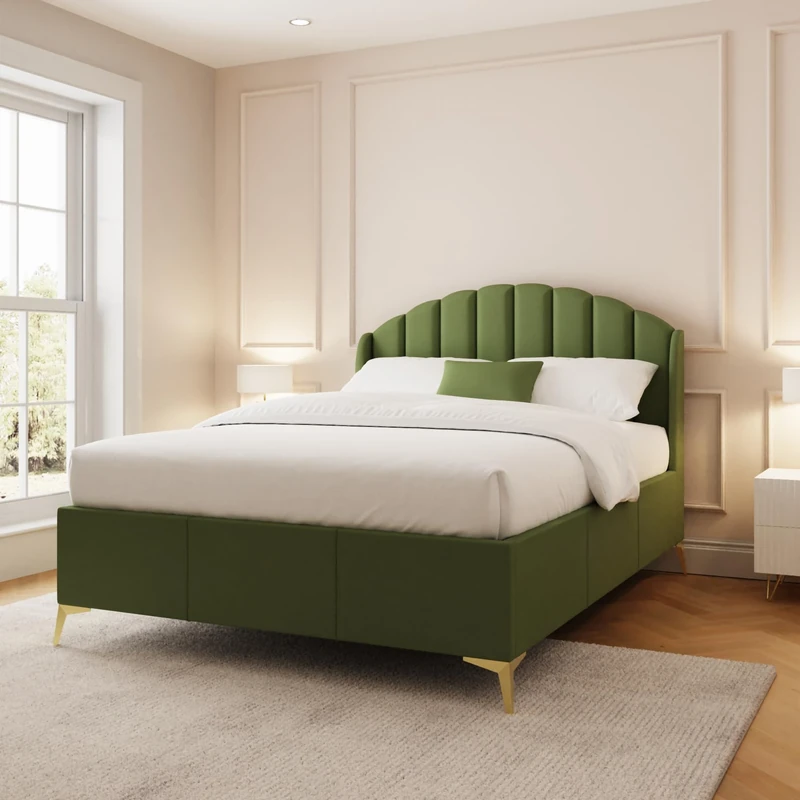 GFW Pettine End Lift Ottoman Storage Bed 150cm King Size Green