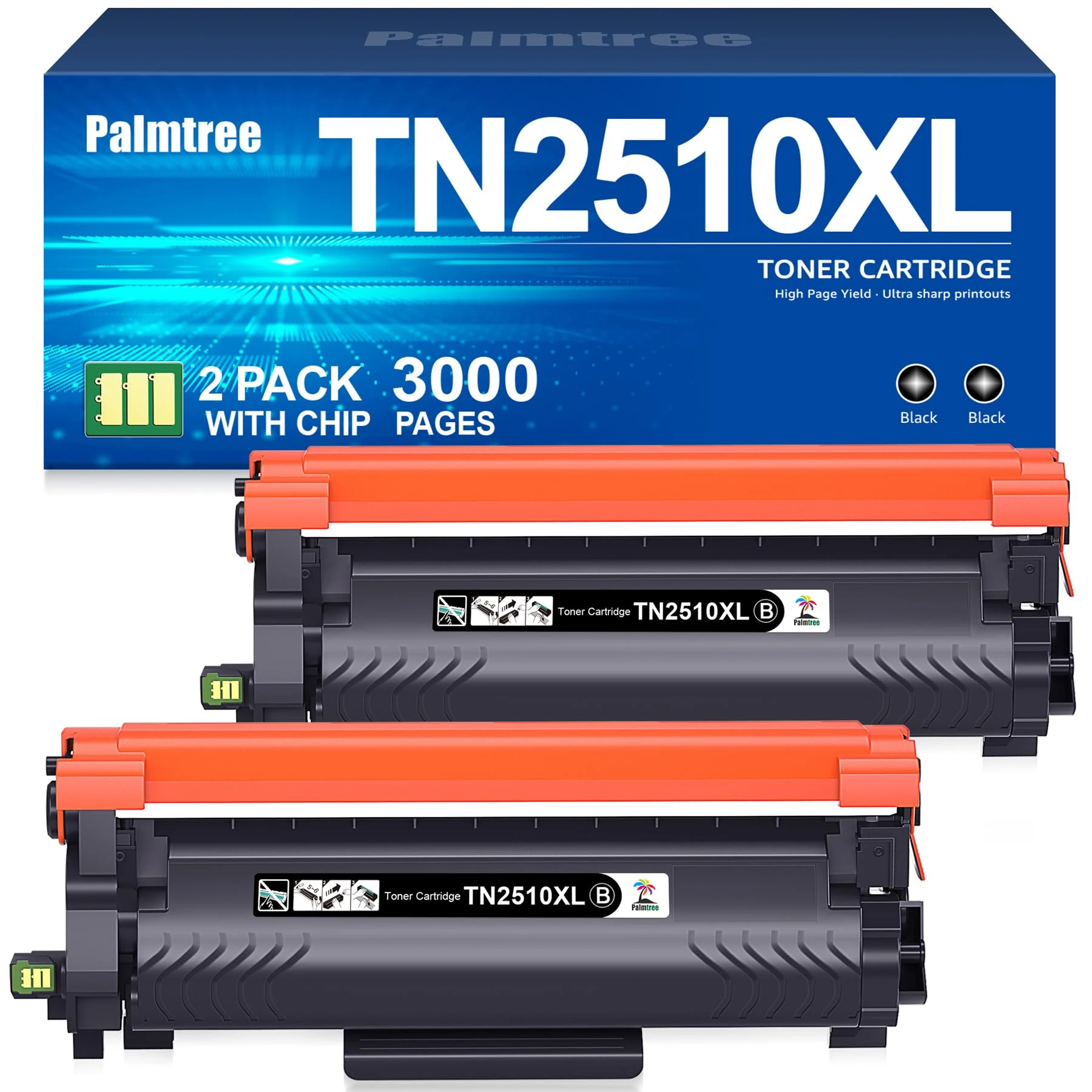 Palmtree TN2510XL TN2510 Toner TN 2510 TN-2510 Compatibile with Brother HL-L2400DWE HL-L2400DW HL-L2445DW DCP-L2627DWE MFC-L2800DW DCP-L2660DW DCP-L2665DW MFC-L2827DWXL MFC-L2860DWE (2 Black)