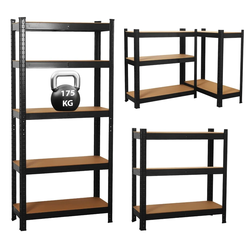 Garage Shelving Units,5 Tier Shelving Unit Garage Shelves Storage Shelf Heavy Duty Shed Storage Racking Shelf Metal Boltless for Warehouse Workshop Office (Black, 90X40X180)