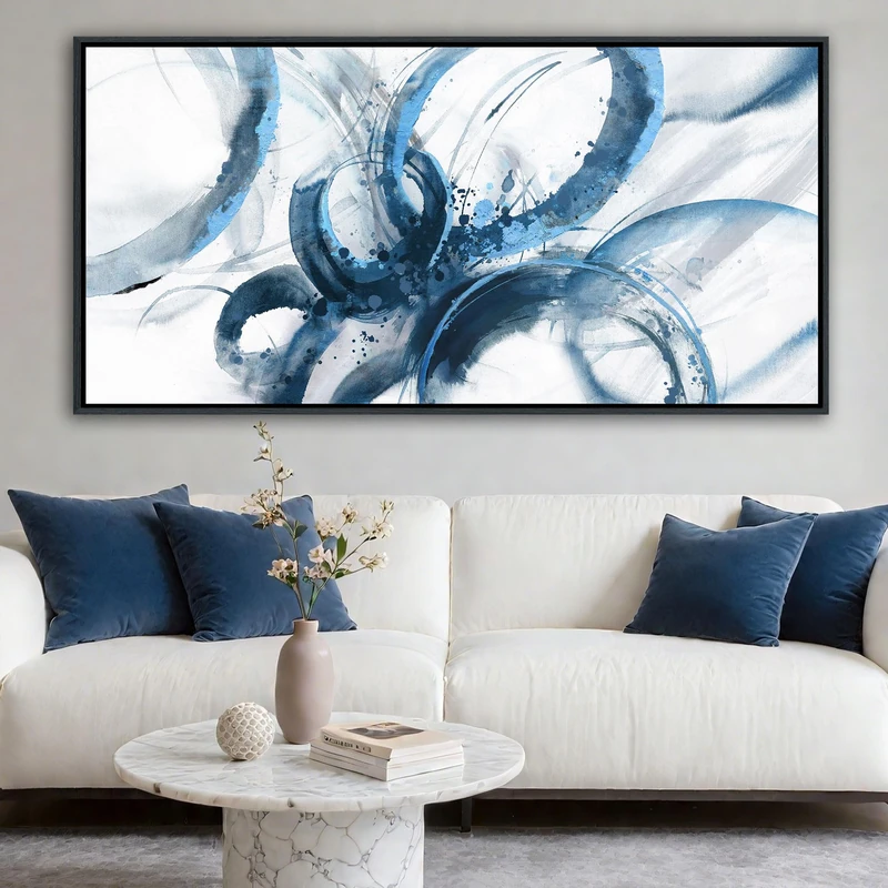 AJAZIKO Blue Wall Art Abstract Wall Decor Pictures for Living Room Wall Decoration Print Pictures Canvas Framed Artwork Paintings for Office Above Bed Wall Decor 20×40IN