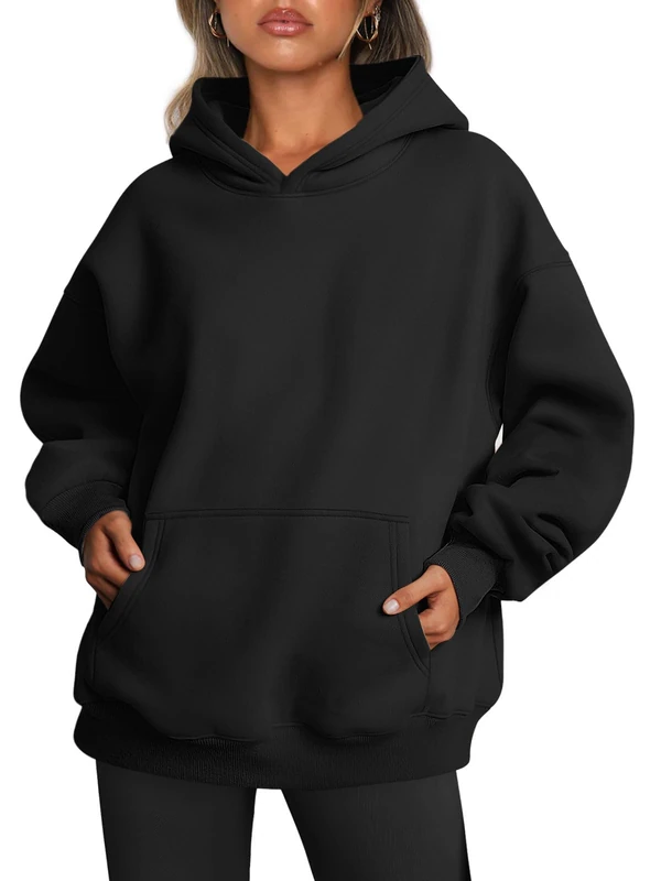 Trendy Queen Womens Oversized Hoodies Fleece Sweatshirts Fall Fashion 2025 Pullover Sweaters Winter Clothes, Black, XXXXL
