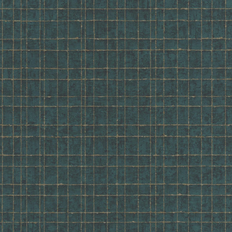 Rasch Wallpaper 551358 Turquoise/Green Non-Woven Wallpaper with Geometric Motif in Gold 10.05 m x 0.53 m