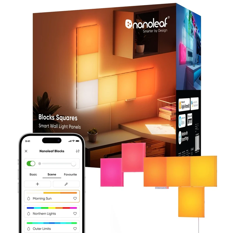 Nanoleaf Blocks 6 Pack Combo Starter Kit | RGBW Color-Changing Wall Light Panels, LED Light Pegboard & Shelf, Pixel-Art Style, Thread & Wi-Fi, App & Voice Control (Works with Alexa, Apple Google)