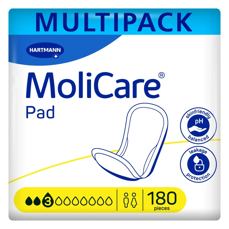 MoliCare Pad 3 Drops Discreet Incontinence Pads for Women and Men with Light Bladder Weakness | Odour Neutraliser | Leakage Protection | Advanced Skin Protection | 6 Packs of 30 Pads (180 Pieces)