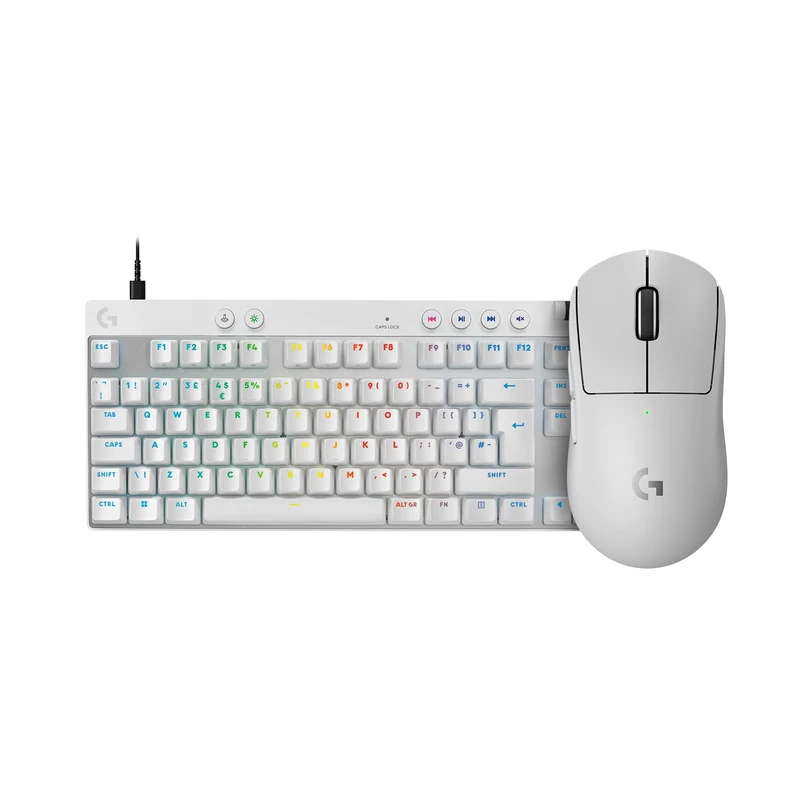 Logitech G PRO X SUPERLIGHT 2 Wireless Gaming Mouse, 60gr, 8K, 44K DPI, USB-C + PRO X TKL RAPID Tenkeyless Wired Gaming Keyboard With Magnetic Analog Switches, Rapid Trigger, RGB Lighting, PC - White