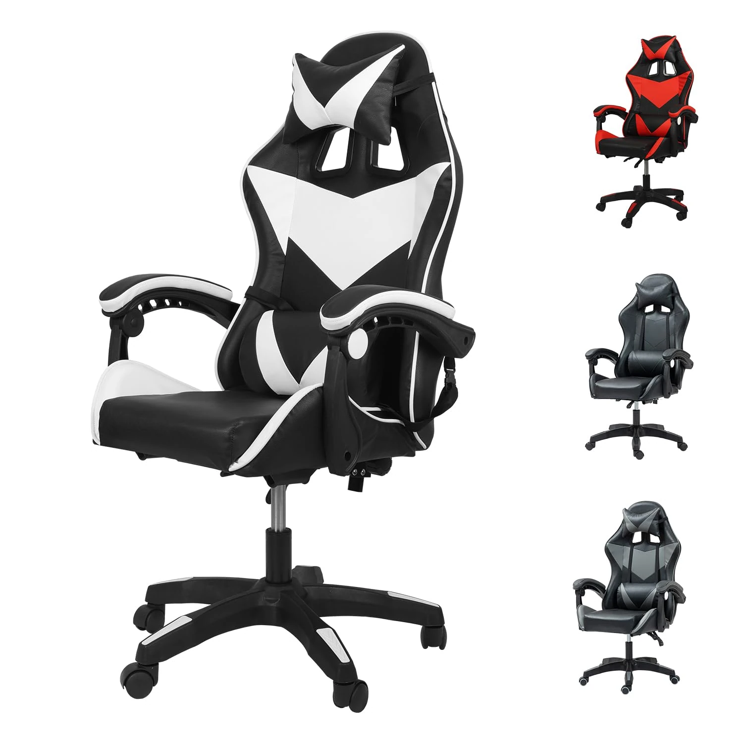 Shine Planet Gaming Chiar - Ergonomic Drafting Chair with Lumbar Support, Adjustable Footrest, Headrest and Reclining (Black+White)
