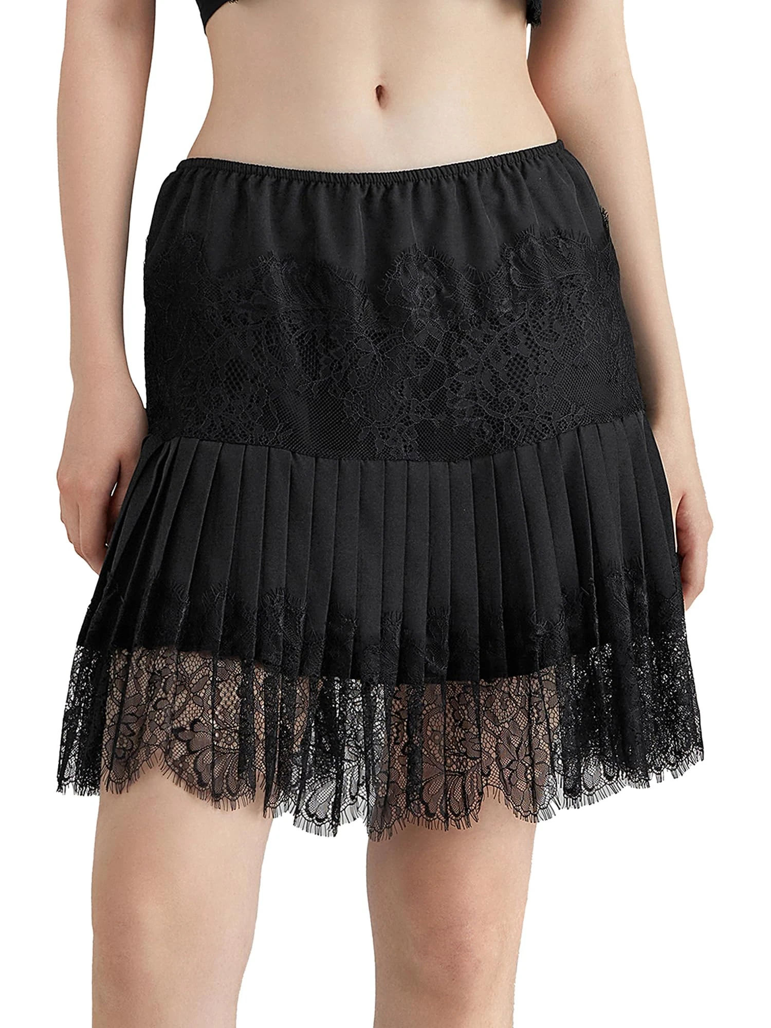 Women Lace Ruffle Mini Skirt Sexy A-Line Low Waist Short Skirt Flowy Floral Underskirt Nightclub Skirts (A-Black, S)