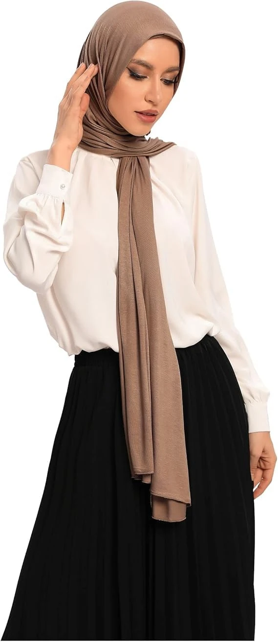 KIRAN FASHION New Premium JERSEY HIJAB Scarf Headwrap Stretchy Soft Large Plain Wrap Lycra Long (Beige)