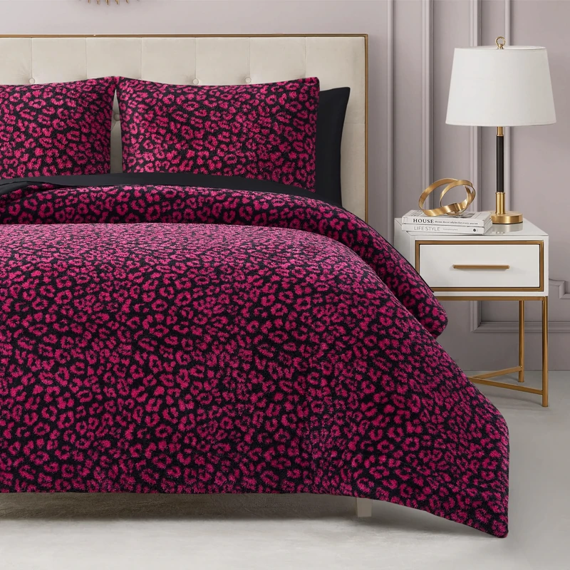 Juicy Couture Black Cheetah Feathered King Comforter Set - 3 Piece Luxury Bedding Ensemble