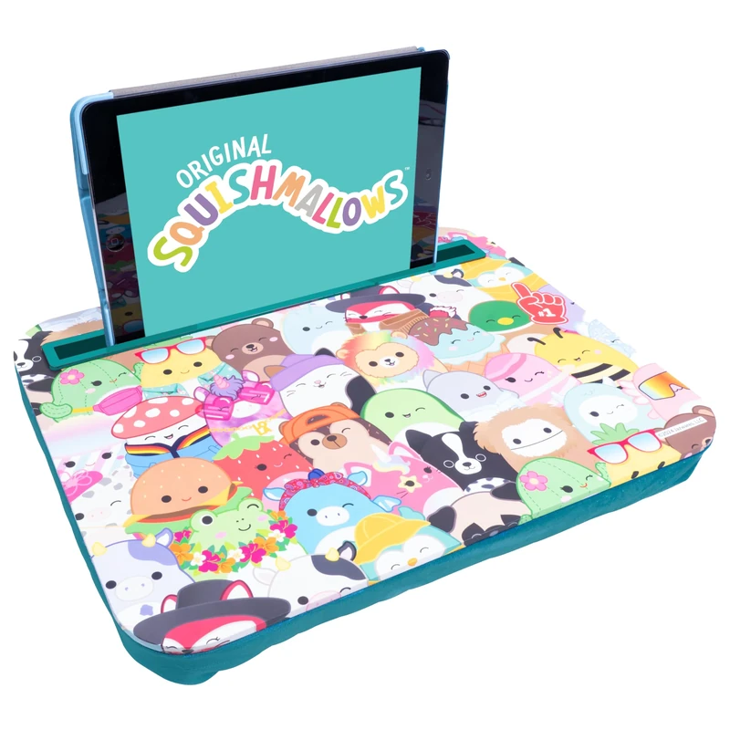 Fizz Creations Squishmallows Lap Tray. Kids Lap Desk Tray with Tablet Holder. Lap Trays with Bean Bag cushion. Lap Tray with Cushion Teal Coloured Squishmallow Laptray