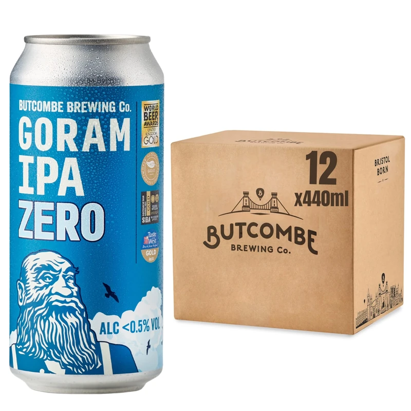 Butcombe Brewery, Goram IPA Zero Alcohol-Free Cans, Vegan Friendly, Stone Fruit, Citrus, and Bitter Notes, 12 x 440ml