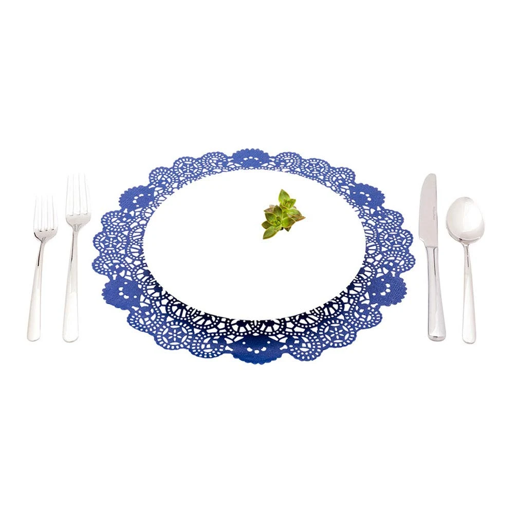 Restaurantware-Pastry Tek 12 x 12 Inch Lace Doilies, 4000 Decorative Tableware Placemats - Disposable, Round, Navy Blue Paper Table Doilies, for Birthdays, Or Weddings, Table Decor