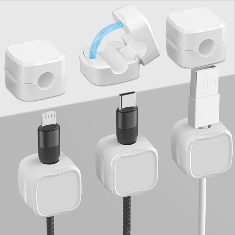 BINGKELE 6 Pack Cable Tidy,Cable Smooth Adjustable Easy Secure Cable Management,Wire Holder cable clips,Hide Or Organize Phone USB Charger Cable for Home,Office,Nightstand,Car,Desk-White