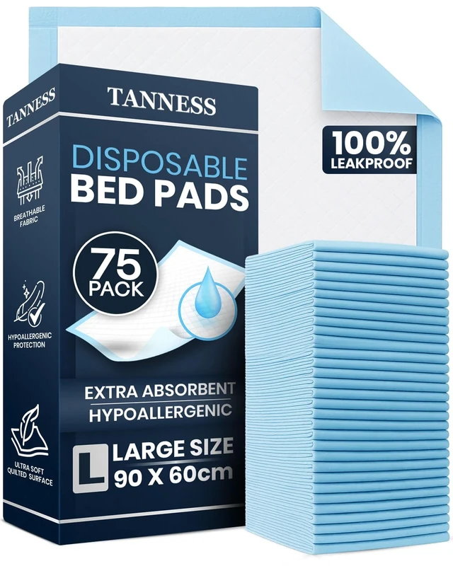 TANNESS 75 Count Incontinence Bed Pads - 90x60cm Waterproof Underpads