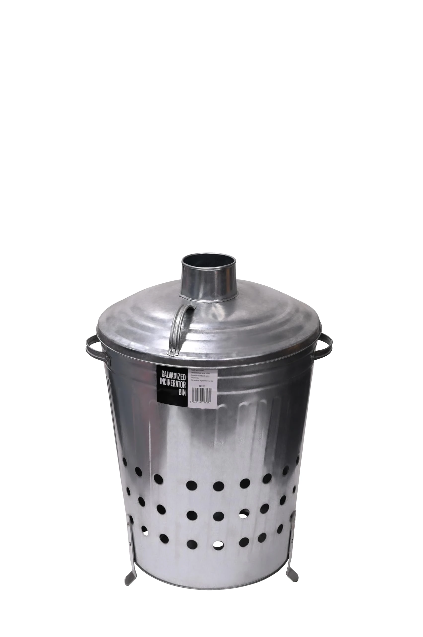 SWL Large Galvanised Garden Incinerator Bin 90L – Heavy-Duty Metal Burning Bin for Garden Waste, Paper, Leaves & Rubbish | Outdoor Ash Burner with Lid & Air Vents for Patio, Yard & Allotment