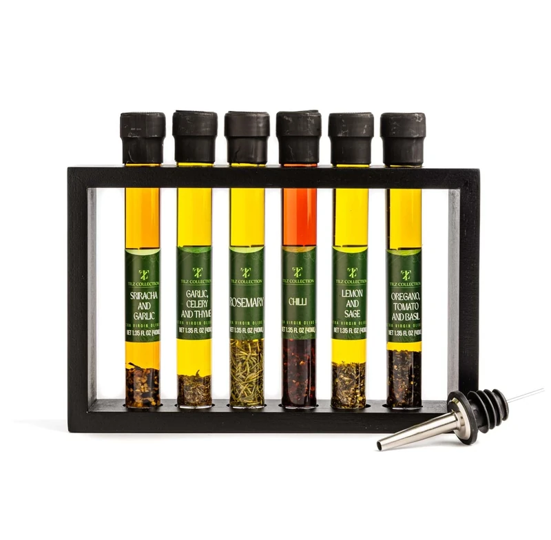 Infused Olive Oil Gift Set - 6x40ml ExtRa Virgin Olive Oil, Cooking Oil/Salad Dressing/Bread Dipping Oils, Food Gifts|Basil, Garlic, Chilli, Lemon, Rosemary, Oregano, Cooking Gifts For Men, Women