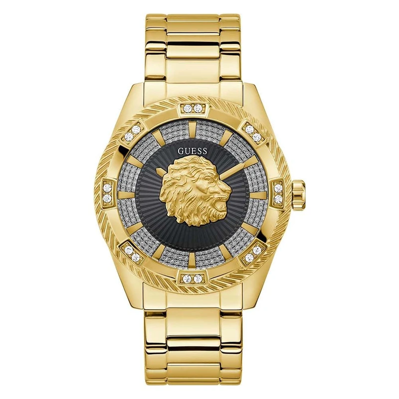 GUESS P GLD CS W/CRYS/Sun BLK Glitz DL W/P GLD Lion/P GLD BRCT, Black, GW0783G1-AMZUK