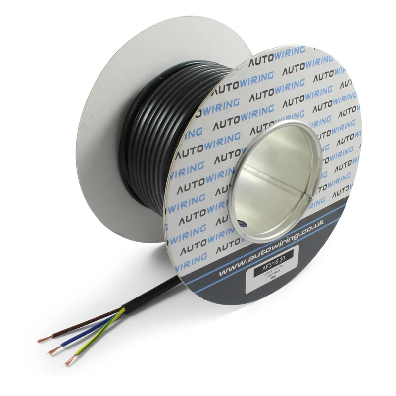 AUTOWIRING 3 Core Flex Black PVC Flexible Cable 1.0mm2 10 Amp 3183Y Wire Mains Round 240V (10M Coil)