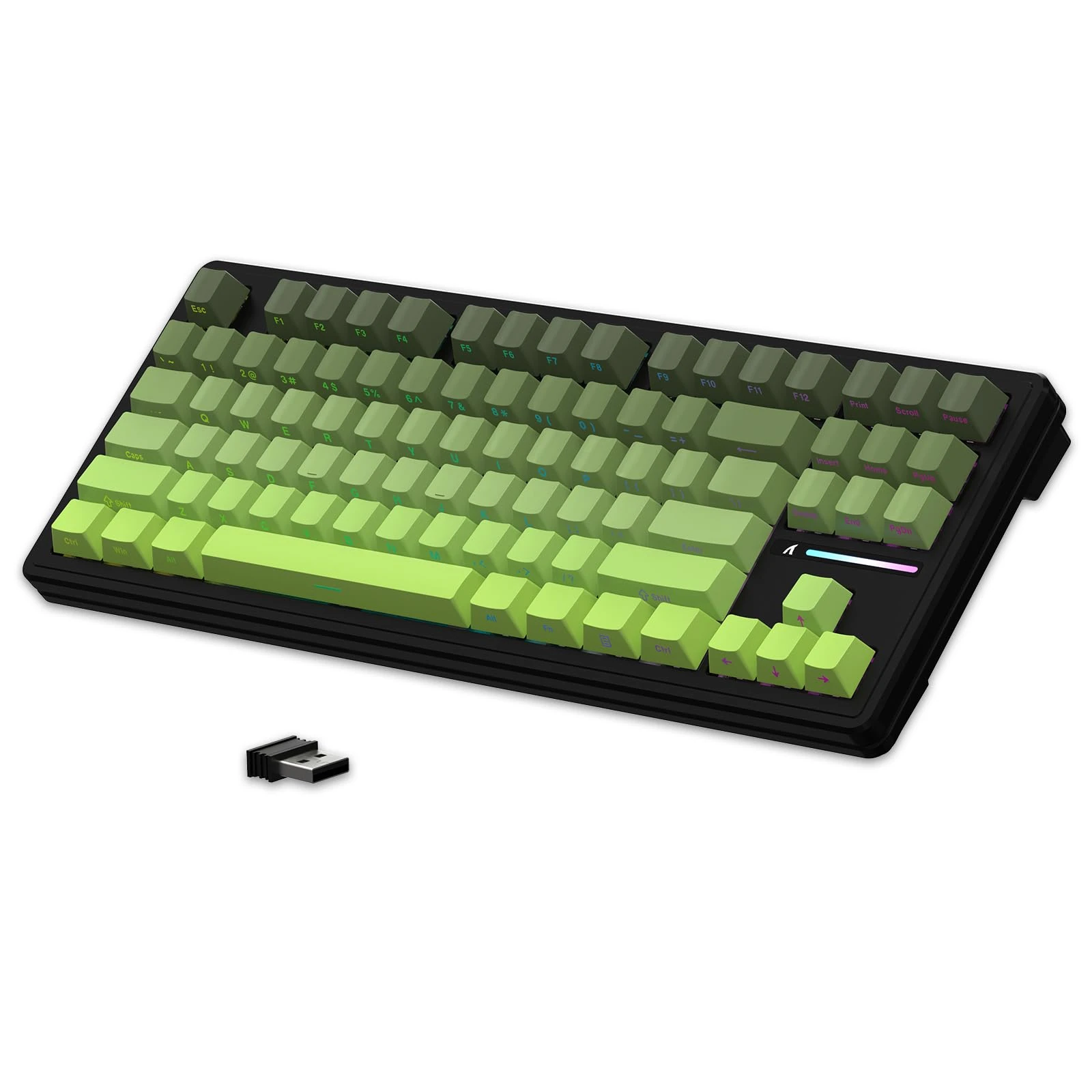 LexonElec x ATTACK SHARK M87 75% Wireless Gaming Keyboard, BT5/2.4G/Wired, 27 RGB Chroma Backlit, TKL Gasket Mechanical Keyboard with Hot-swap Linear Switch, Side Print Gradient PBT Keycap-Black/Green