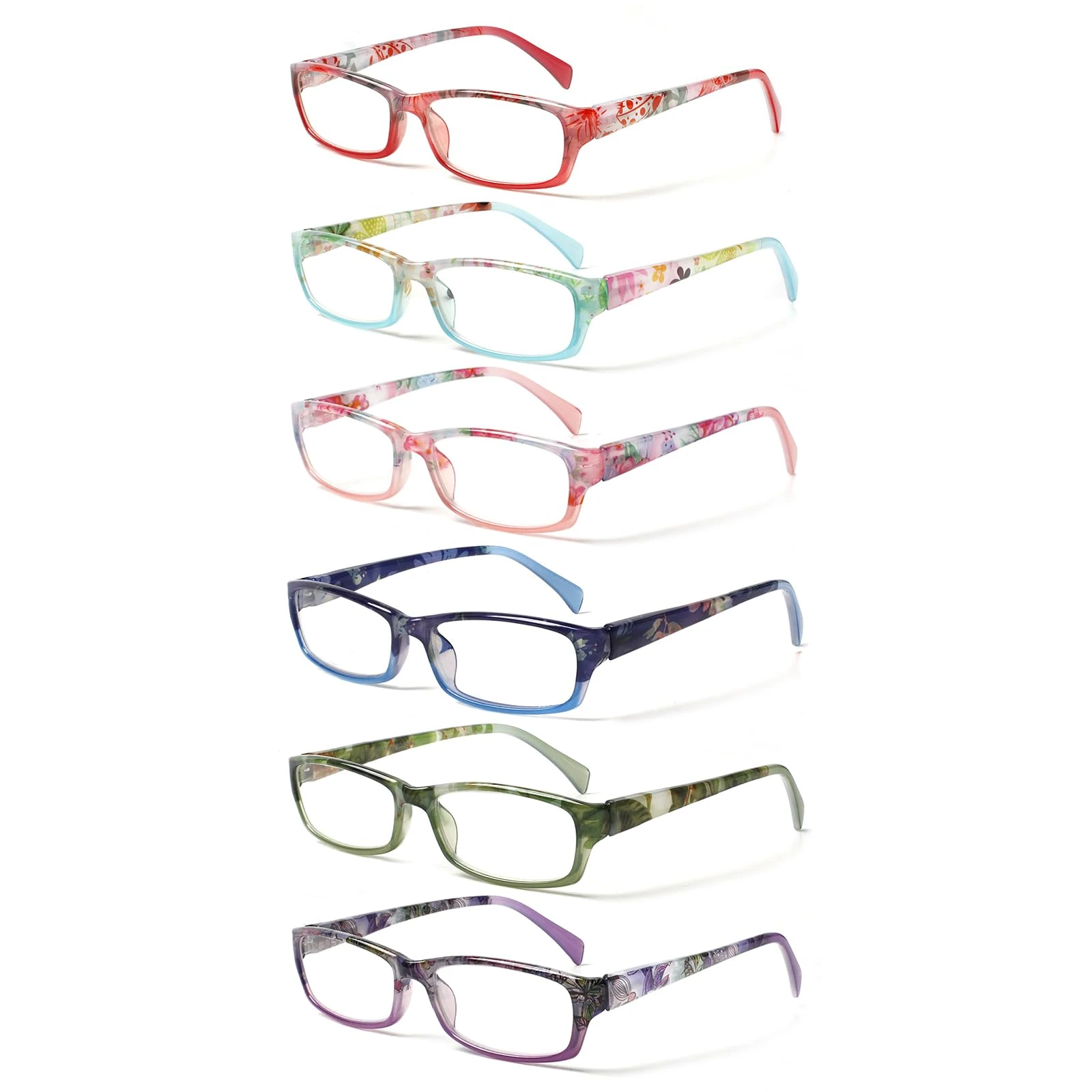 Kerecsen 5-Pack Reading Glasses for Women Spring Hinges Pattern Design Glasses for Reading (+0.75, C2)