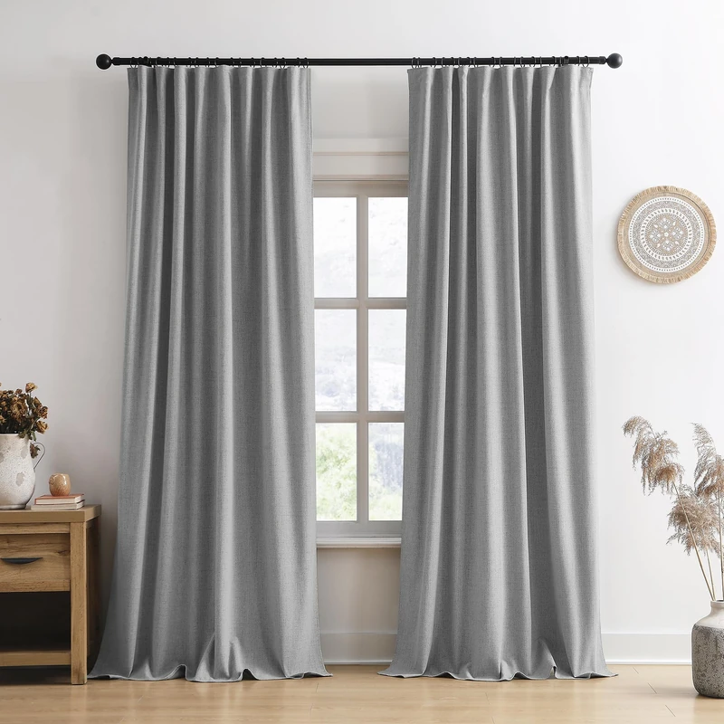 RAIN CITY Grey Blackout Curtains&Drapes 126 Inch Long, Back Tab Pinch Pleated Look Draperies with Hooks Thermal Curtains for High Living Room Sliding Door 50 Wide Set of 2
