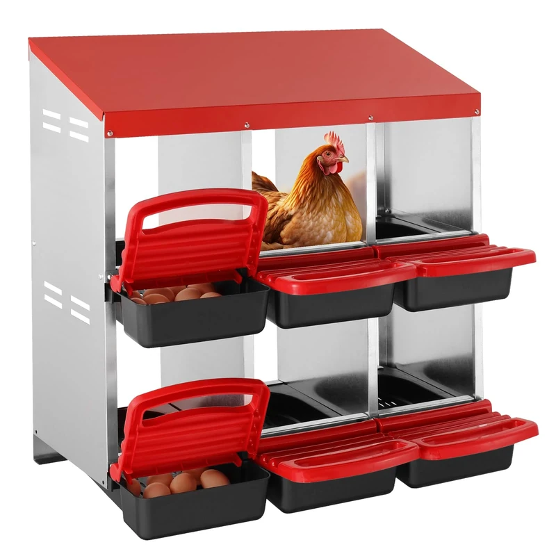 VEVOR Chicken Nest Box, 6-Compartment, 30 to 45 in Stable & Corrosion-Resistant Metal Nesting Boxes with Inclined Nesting Boxes, Bottom Holes & Resting Platform, Fit for Different Chicken Breeds