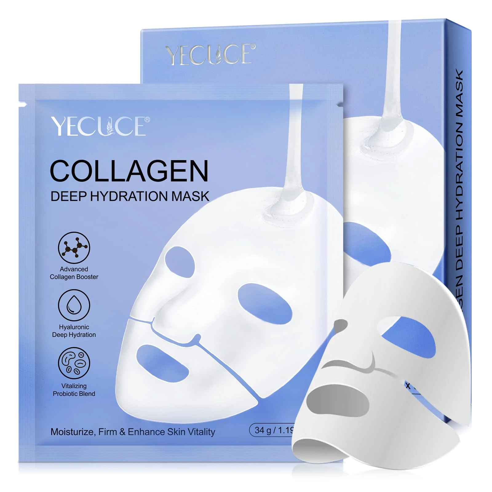 Bio Collagen Face Mask, Intense Hydration, Soothing & Hydrating Overnight Hydrogel Mask, Reduce Fine Lines & Wrinkles, Pore Minimizing, Elasticity Improvement, Anti Aging and Rejuvinating Sheets 6pcs