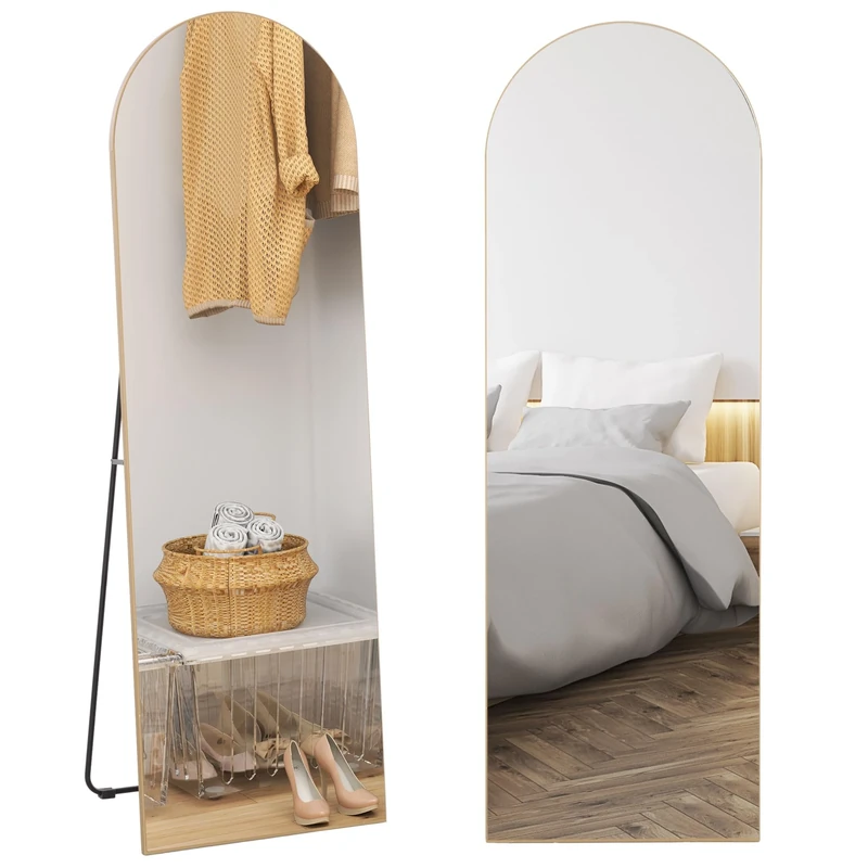 HOMCOM Arched Full Length Mirror, 50 x 150cm Wall Mounted, Leaning, Frameless Full Body Mirror for Living Room, Bedroom, Gold Tone