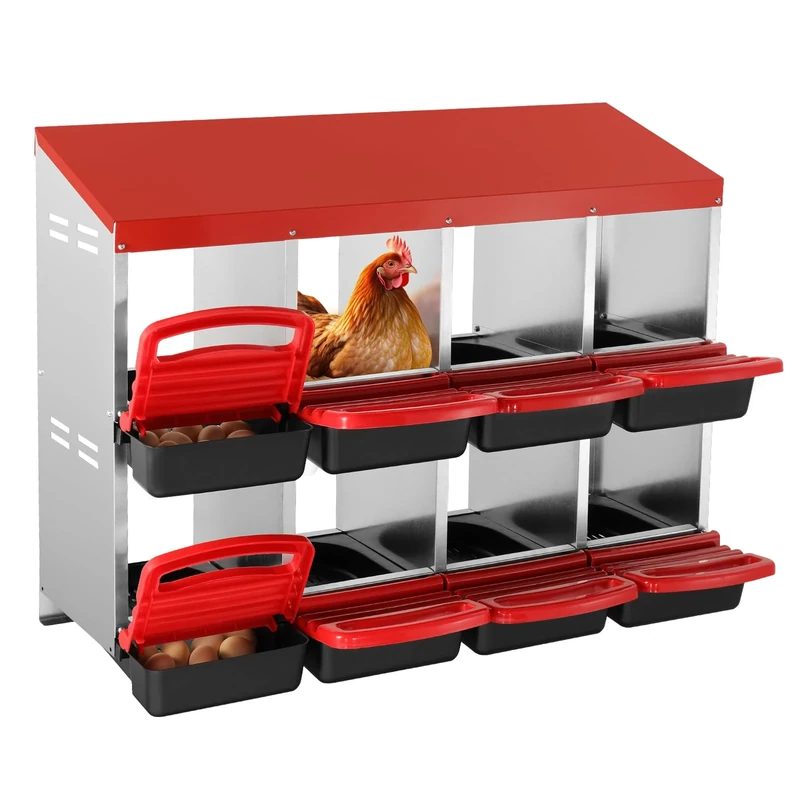 VEVOR Chicken Nest Box, 8-Compartment, 30 to 45 in Stable & Corrosion-Resistant Mental Nesting Boxes with Inclined Nesting Boxes, Bottom Holes & Resting Platform, Fit for Different Chicken Breeds