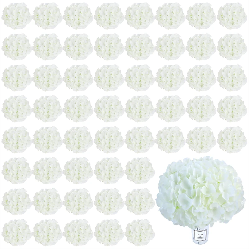Aviviho 60pcs Hydrangea Artificial Flowers Bulk Ivory Full Fake Hydrangea Silk Flowers with Stems Ivory White Fake Flowers Heads for Wedding Party Home Centerpieces Arch Festival Decoration