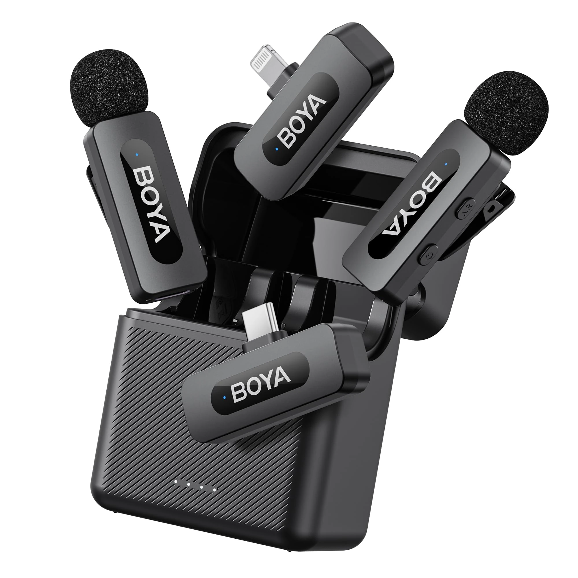 BOYA BY-V3 Combo Wireless Lavalier Microphone for iPhone, Android, iPad, with USB-C/Lightning, Mini Wireless Lavalier Microphone, Noise Cancellation, 36H Power for Video Recording, Streaming