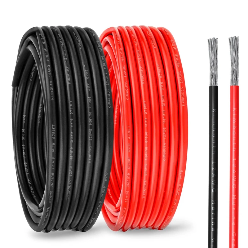 12 Gauge Marine Wire Tinned Copper Boat Cable, Standard USA OFC Oxygen Free Copper Wire for Automotive Boat Speakers Solar Outdoors (12 Gauge 100FT Red+100FT Black)