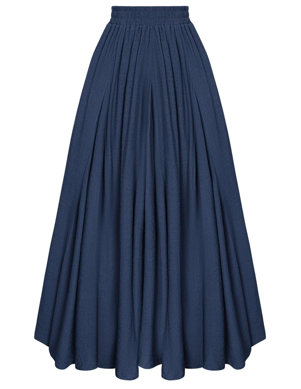 Scarlet Darkness Women Casual Maxi Skirt Flowy Bohemian Renaissance Long Skirts, Navy Blue, XL