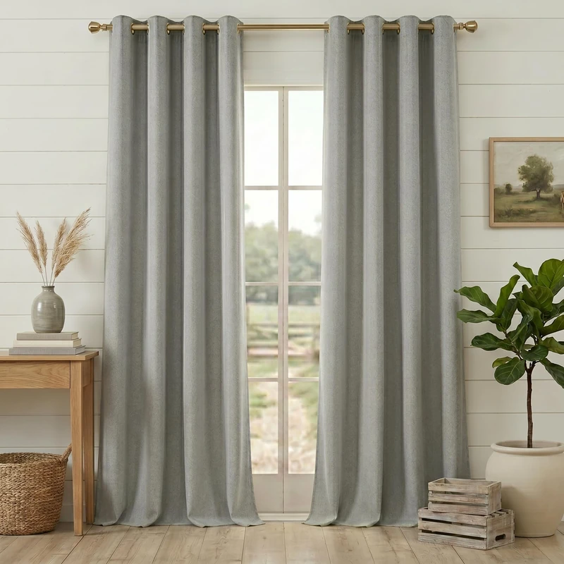 Anpark 100% Blackout Linen Curtains for Bedroom,Grey Blackout Curtains 108 Inch Long Farmhouse Textured Window Curtains for Living Room Grommet Room Darkening Drapes,52" W x 108" L,(2 Panels)