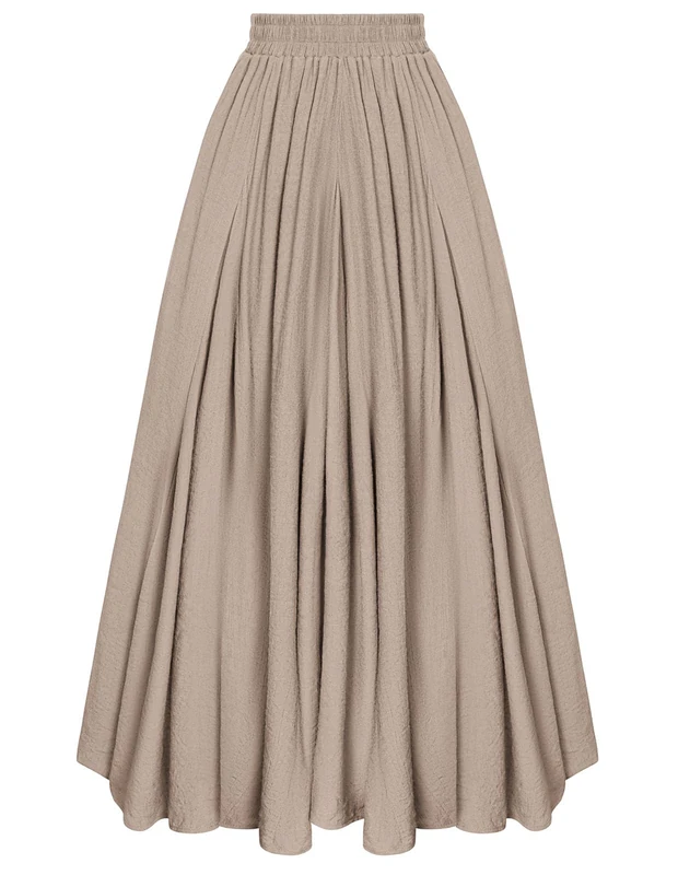 Scarlet Darkness Women Casual Maxi Skirt Flowy Bohemian Renaissance Long Skirts, Khaki, S