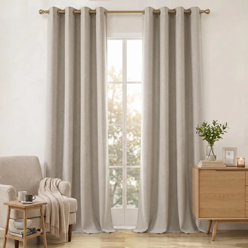 Anpark 100% Blackout Linen Curtains for Bedroom,Beige Blackout Curtains 96 Inches Long Farmhouse Thick Textured Window Room Darkening Curtains for Living Room,Grommet Drapes,52" W x 96" L,(2 Panels)