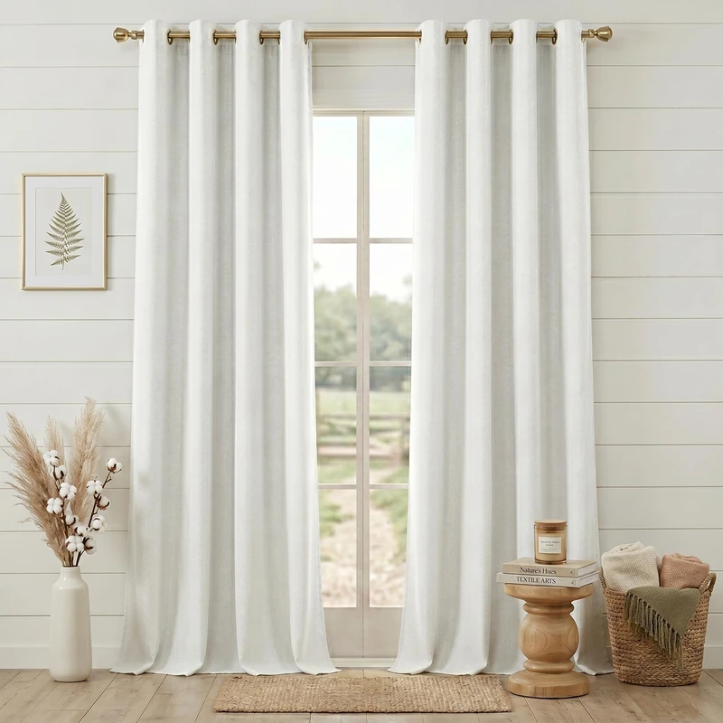 Anpark 100% Blackout Linen Curtains for Bedroom,White Blackout Curtains 108 Inch Long Farmhouse Textured Window Curtains Room Darkening for Living Room,Grommet Drapes,52" W x 108" L,(2 Panels)